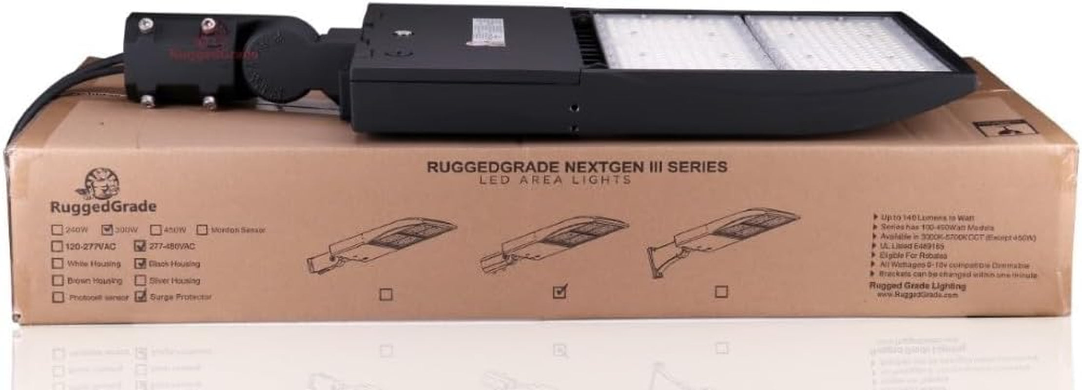 42,000 Lumen - 300 Watt Nextgen III LED Shoebox Lights - Dimmable - NO Photocell - Slip FIT Mount -10KV Surge