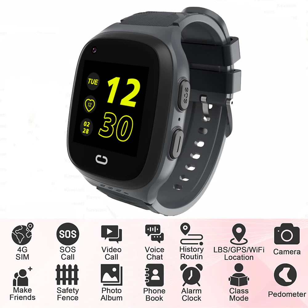 4G Kids Smart Watch Video Call Phone Watch Waterproof Monitor GPS SOS SIM Location Monitor Children Boy Girl Smartwatch Gifts