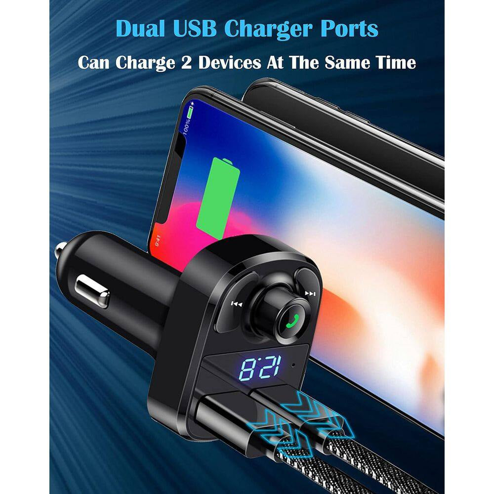 Wireless Bluetooth FM Transmitter Car Charger Handsfree Call Music Adapter Dual USB Port Compatible Smartphones