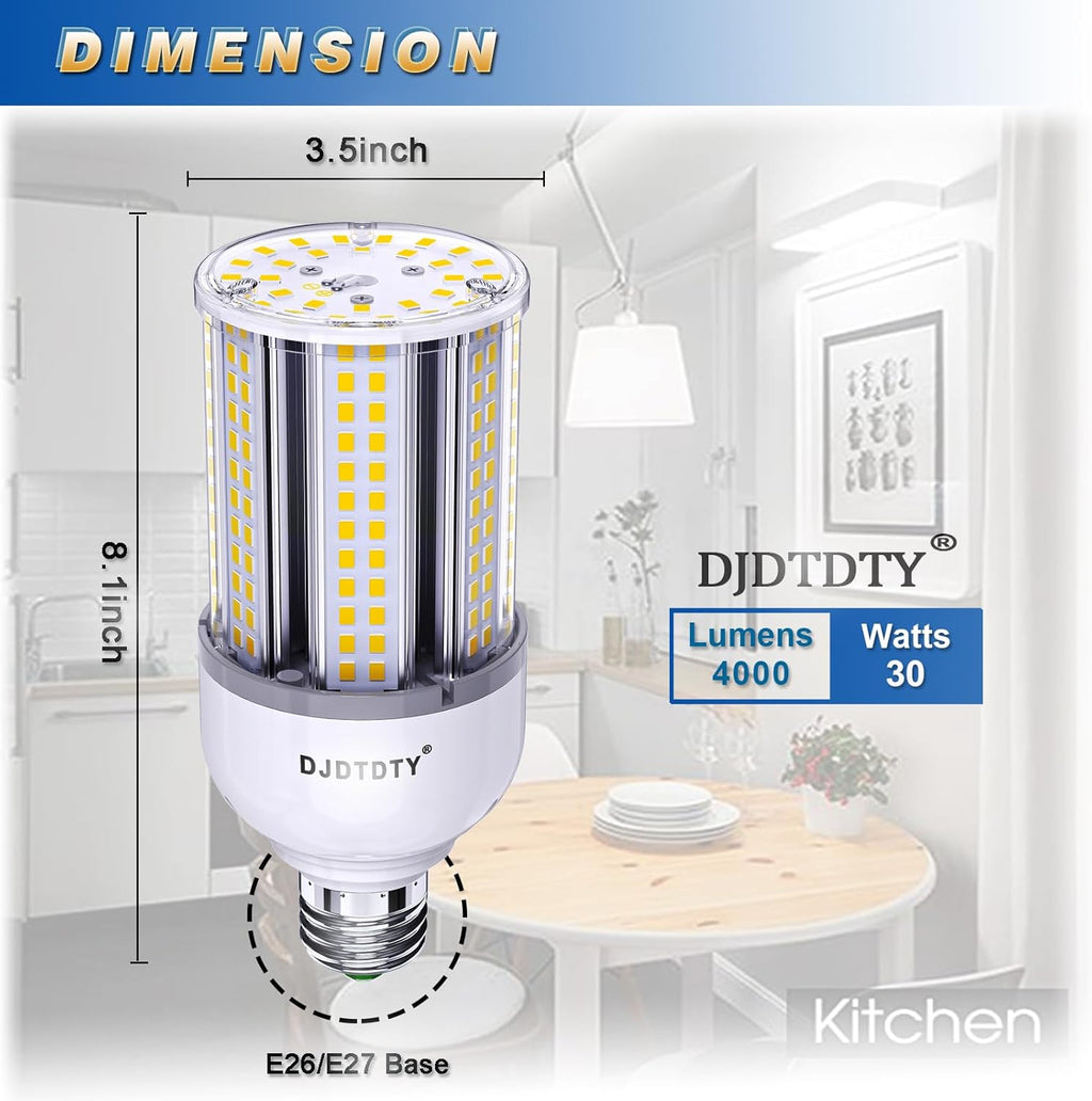 2 Pack 30W LED Corn Bulb, E26 Base, 5000K 5000LM LED Bulb, Suitable for Garage Warehouse Workshop Barn, Home Essential, Etc. (30W)