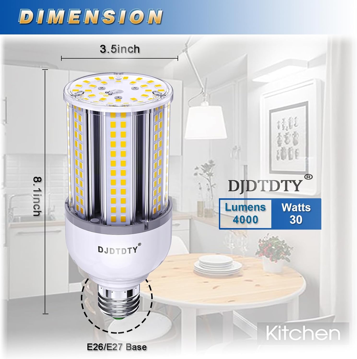 2 Pack 30W LED Corn Bulb, E26 Base, 5000K 5000LM LED Bulb, Suitable for Garage Warehouse Workshop Barn, Home Essential, Etc. (30W)