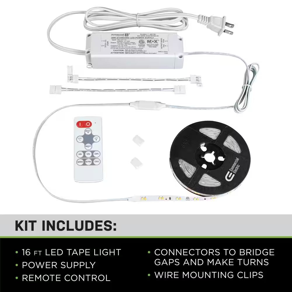 16 Ft. LED Tunable White Tape Light Kit- under Cabinet Light