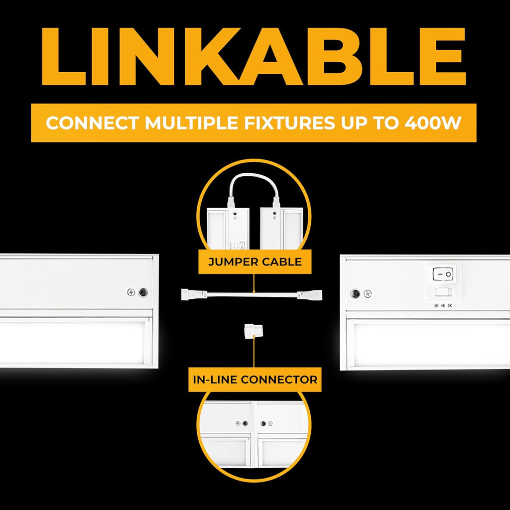 LED under Cabinet Lighting Hardwired - 3CCT 24 Inch White Finish - Undercabinet Lights for Kitchen - Linkable Undercounter Dimmable Plug in Light or Hard Wired - under Counter Fixture Direct Wire