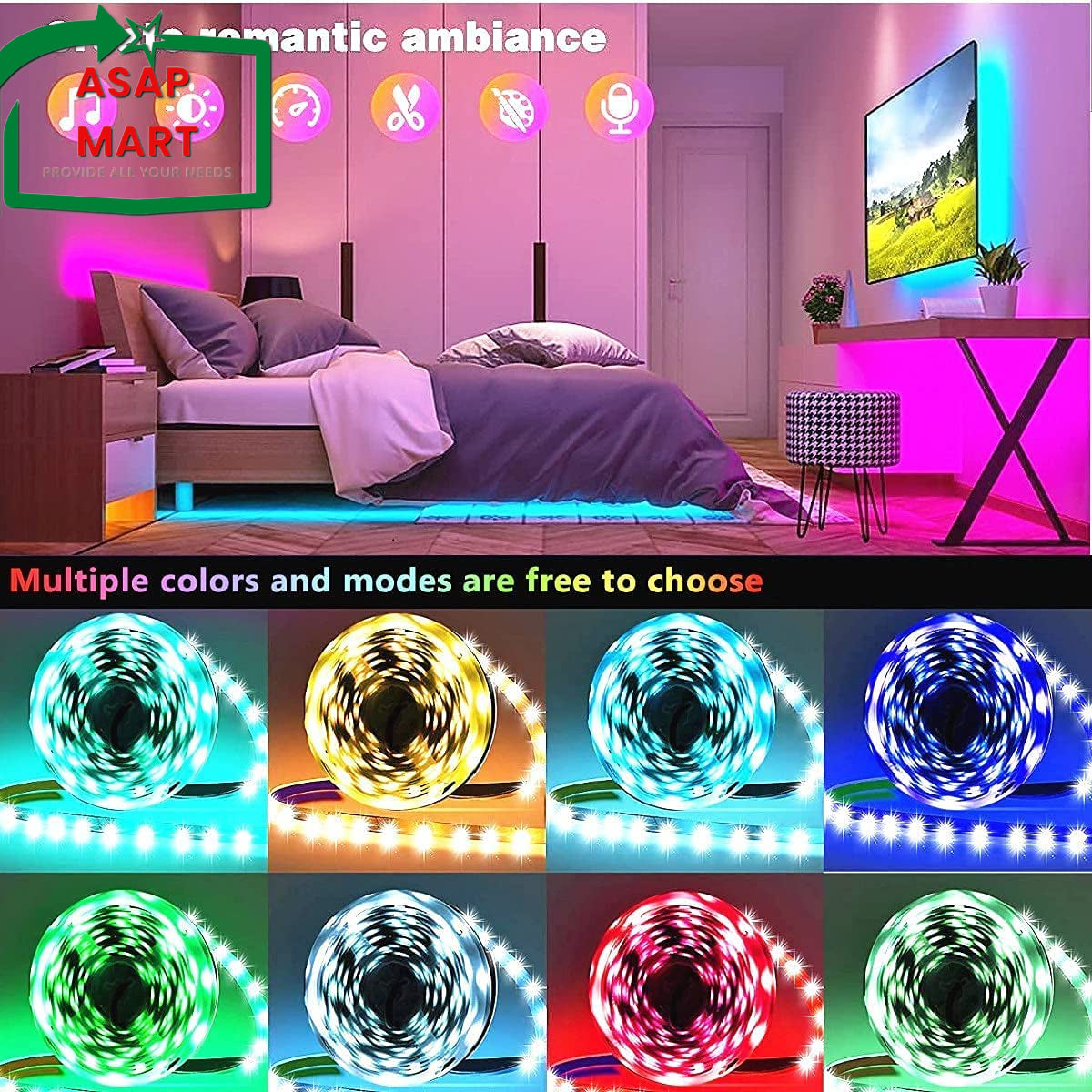 Tenmiro Led Lights for Bedroom 100Ft (2 Rolls of 50Ft) Music Sync Color Changing