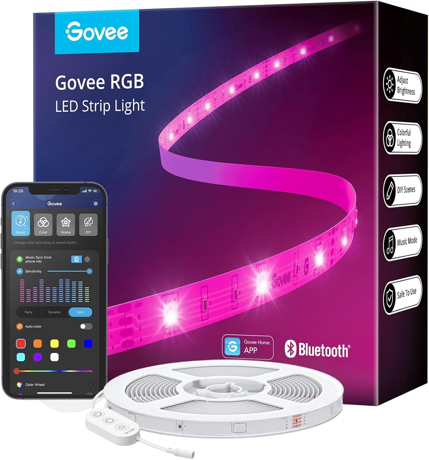 100Ft LED Strip Lights, Bluetooth RGB LED Lights with App Control, 64 Scenes and Music Sync LED Strip Lighting for Bedroom, Living Room, Kitchen, Party, ETL Listed Adapter