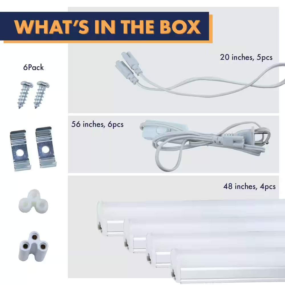 48 In. 50-Watt Equivalent T5 Integrated LED Silver Linkable under Cabinet Light Adjustable CCT 2700K/4100K/5000K(4-Pack)