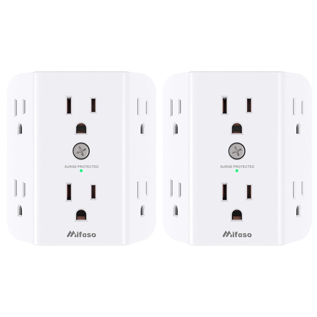2 Pack Surge Protector Outlet, Outlet Splitter, Multi Plug Wall Outlet with 6