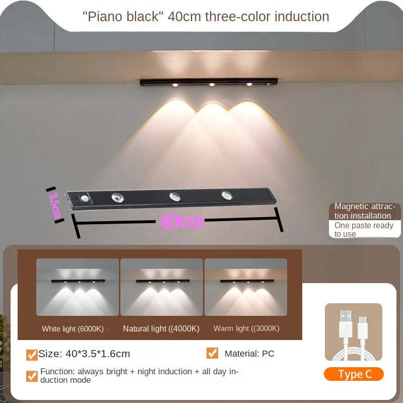 LED Cabinet Light USB Rechargeable Motion Sensor Led Lamp for Kitchen Wardrobe Cabinet Lighting Taircase Backlight Night Light