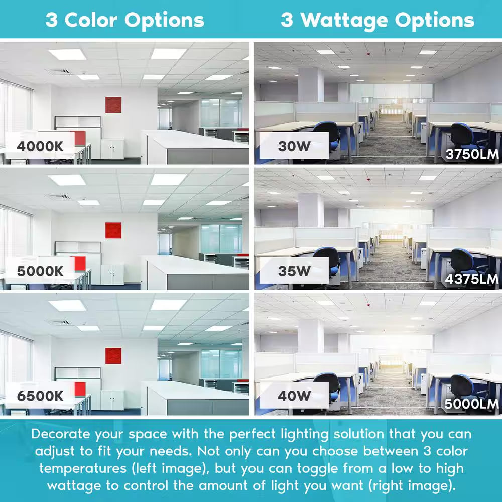 2 Ft. X 2 Ft. Integrated LED Flat Panel Light 30/35/40-Watt 3 Color Selectable, 3750/4375/5000 Lumens ETL DLC (2-Pack)