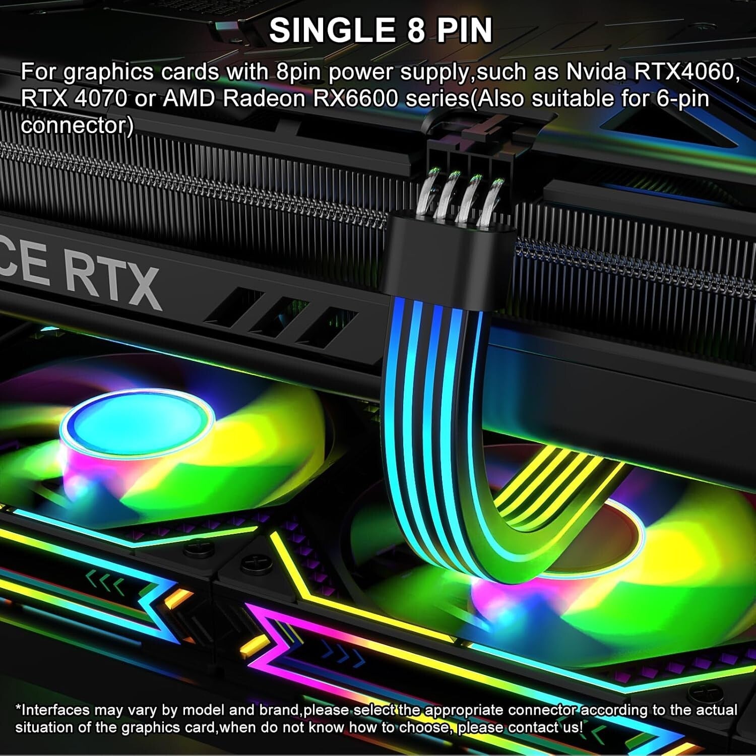 Sirlyr RGB 8 Pin PCIE Cable,Bright ARGB GPU Cables Extension for RTX 3060 406