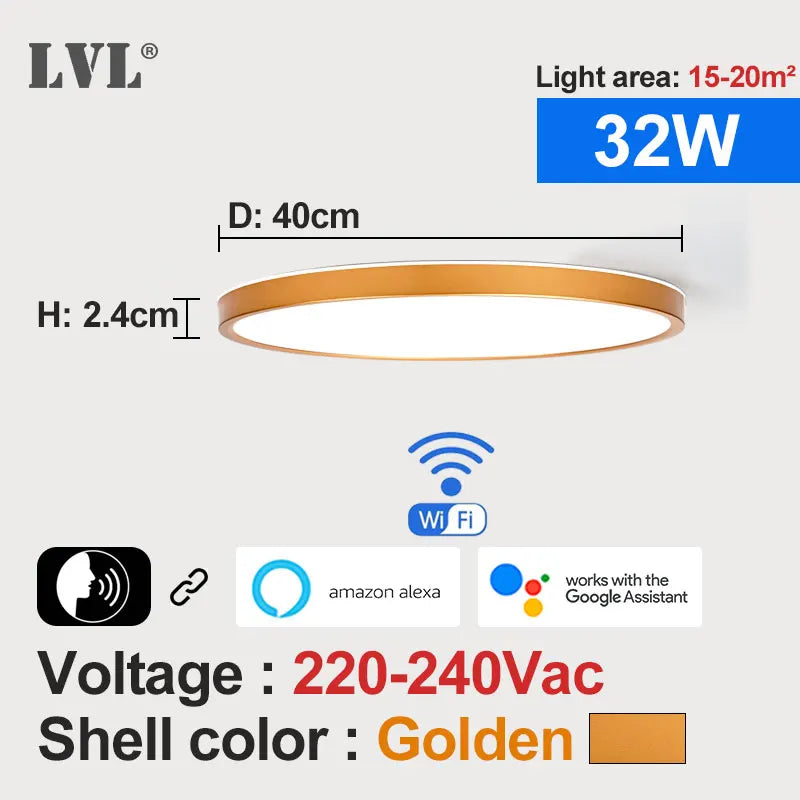 Modern Led Smart Ceiling Light Golden Wood Grain Dimmable Home Lighing Wifi Tuya App Voice Control Surface Mounting Ceiling Lamp
