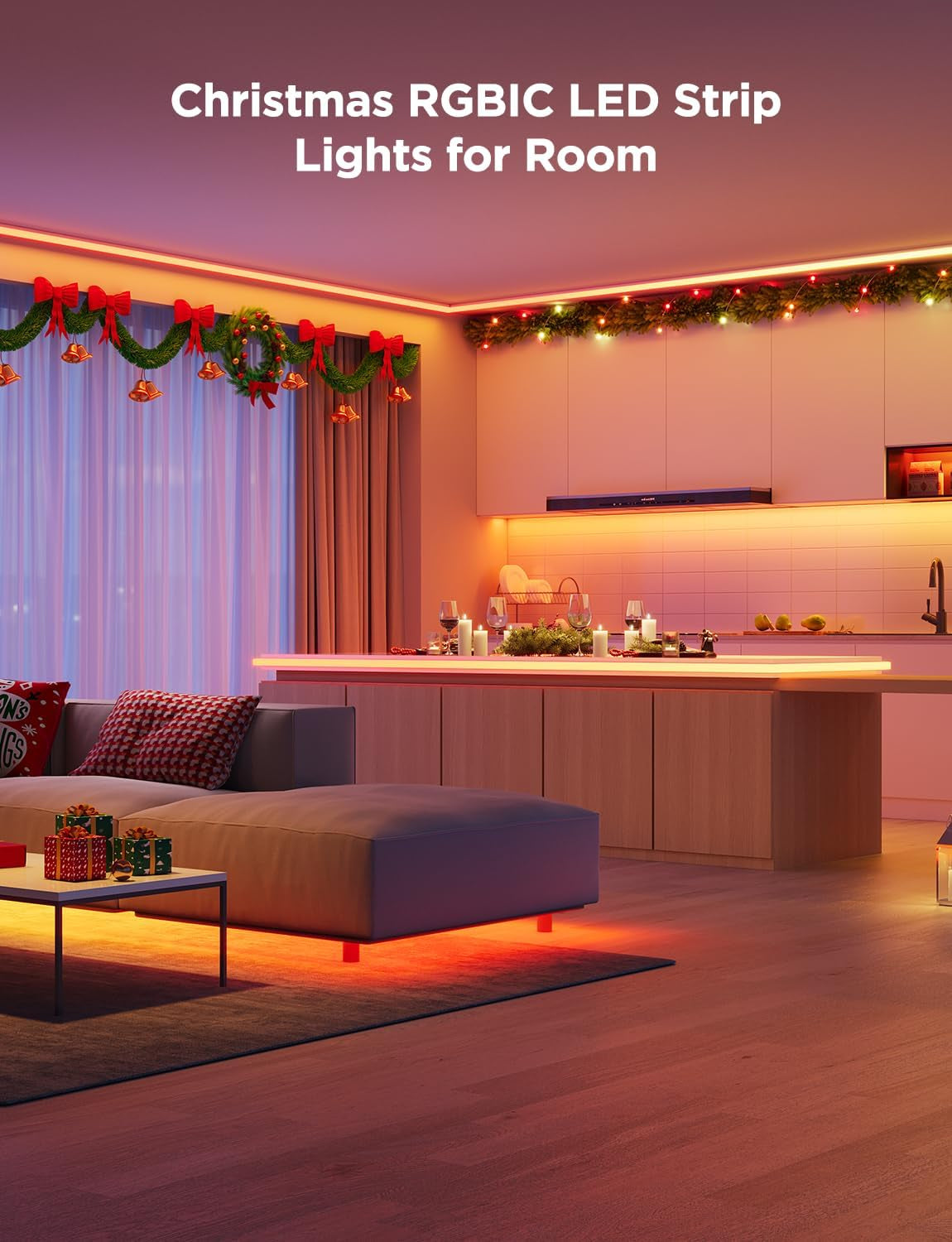 65.6Ft RGBIC LED Strip Lights, Color Changing LED Strips, App Control via Bluetooth, Smart Segmented Control, Multiple Scenes, Enhanced Music Sync LED Lights for Bedroom, Home Decor (2 X 32.8Ft)