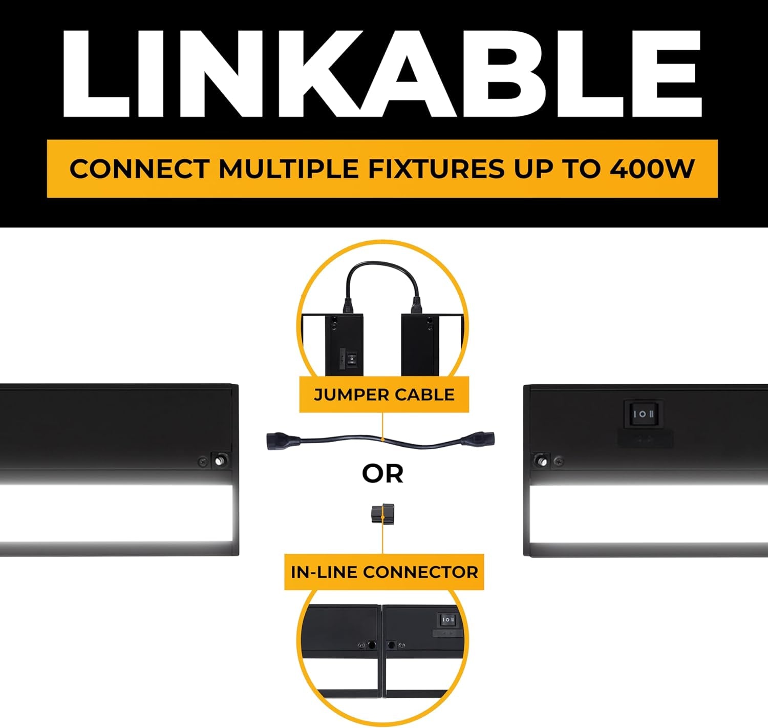 LED under Cabinet Lighting Hardwired - 3CCT 24 Inch Black Finish - Undercabinet Lights for Kitchen - Linkable Undercounter Dimmable Plug in Light or Hard Wired - under Counter Fixture Direct Wire