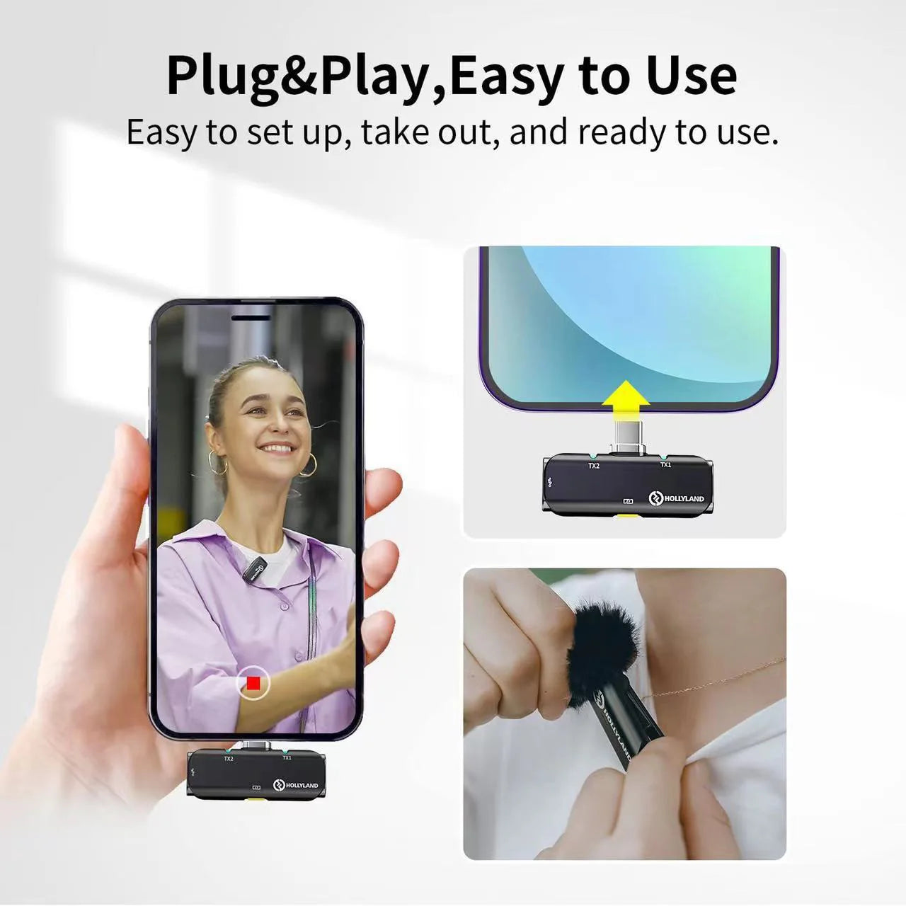 Compact Clip-On Mic for Smartphones Wireless Mobile Recording