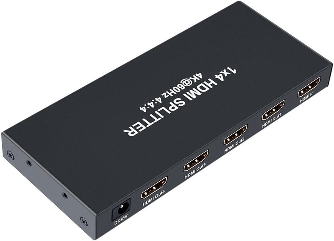 1X4 HDMI Splitter 4K 60Hz 4:4:4 HDR 18Gbps HDCP 2.2 EDID 3D 1 in 4 Out HDMI 2.0 High Speed UHD Video Box for Duplicate Multiple Monitor Sharing Computer Screen