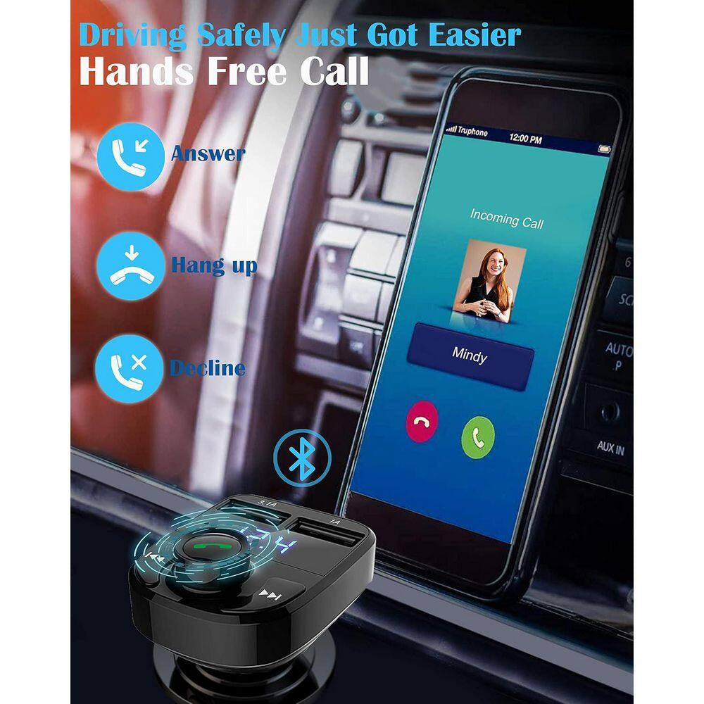 Wireless Bluetooth FM Transmitter Car Charger Handsfree Call Music Adapter Dual USB Port Compatible Smartphones