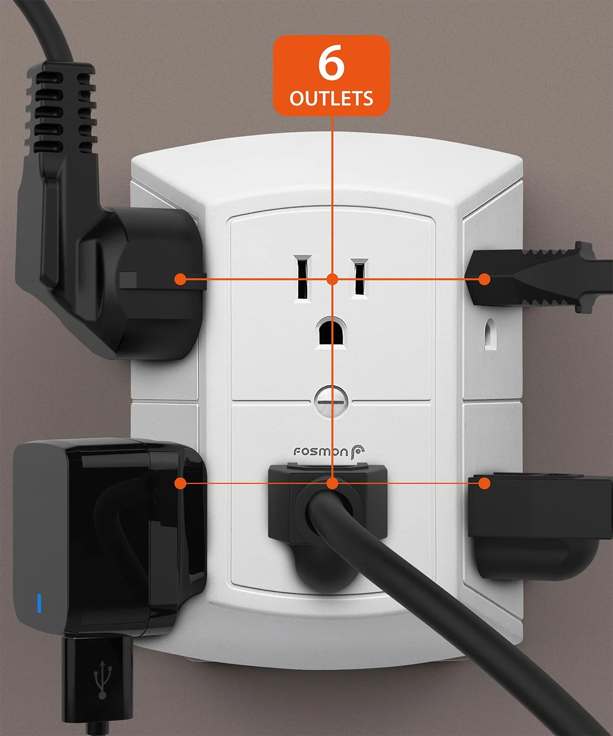 ETL Listed 6 Outlet Extender, Multi Plug Wall Outlet, 15A Indoor Extender Splitter