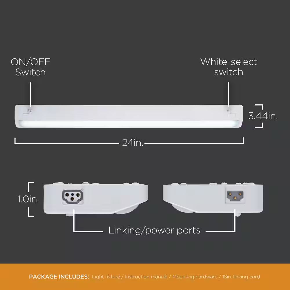Prolink Hardwired 24 In. LED White under Cabinet Light, Linkable, 3 Color Temperature Options