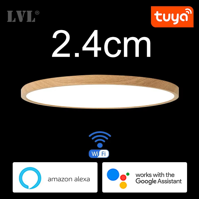 Modern Led Smart Ceiling Light Golden Wood Grain Dimmable Home Lighing Wifi Tuya App Voice Control Surface Mounting Ceiling Lamp