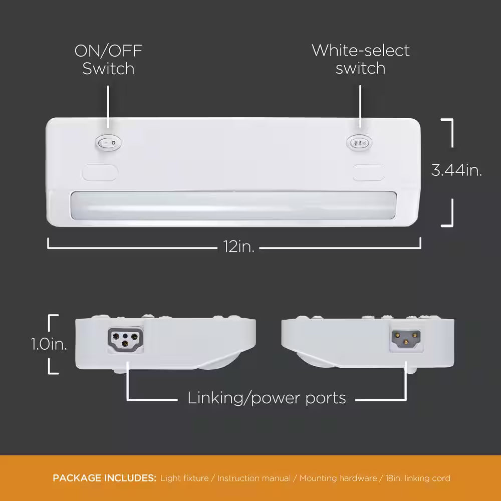 Prolink Hardwired 12 In. LED White under Cabinet Light, Linkable, 3 Color Temperature Options