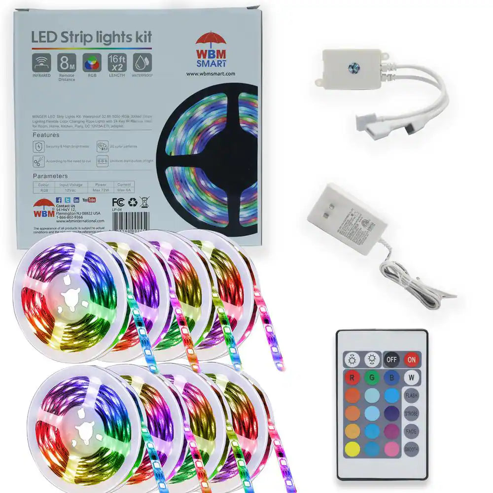 2 X 5M, 6.14 In. Height LED Light Strips Color Changing RGB Kit with Color Changing RF Remote, Finish: White (Pack of 4)