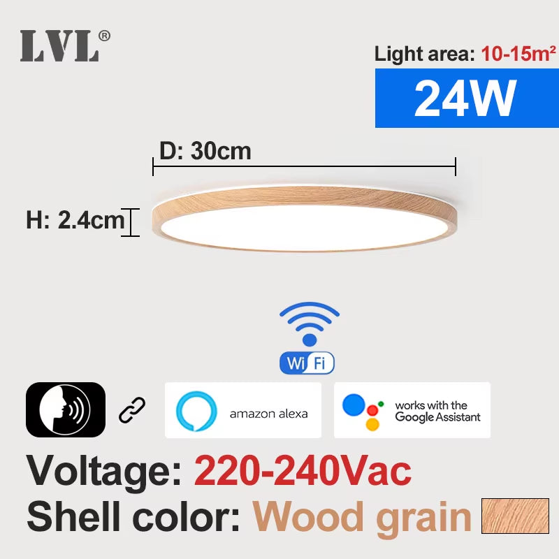 Modern Led Smart Ceiling Light Golden Wood Grain Dimmable Home Lighing Wifi Tuya App Voice Control Surface Mounting Ceiling Lamp