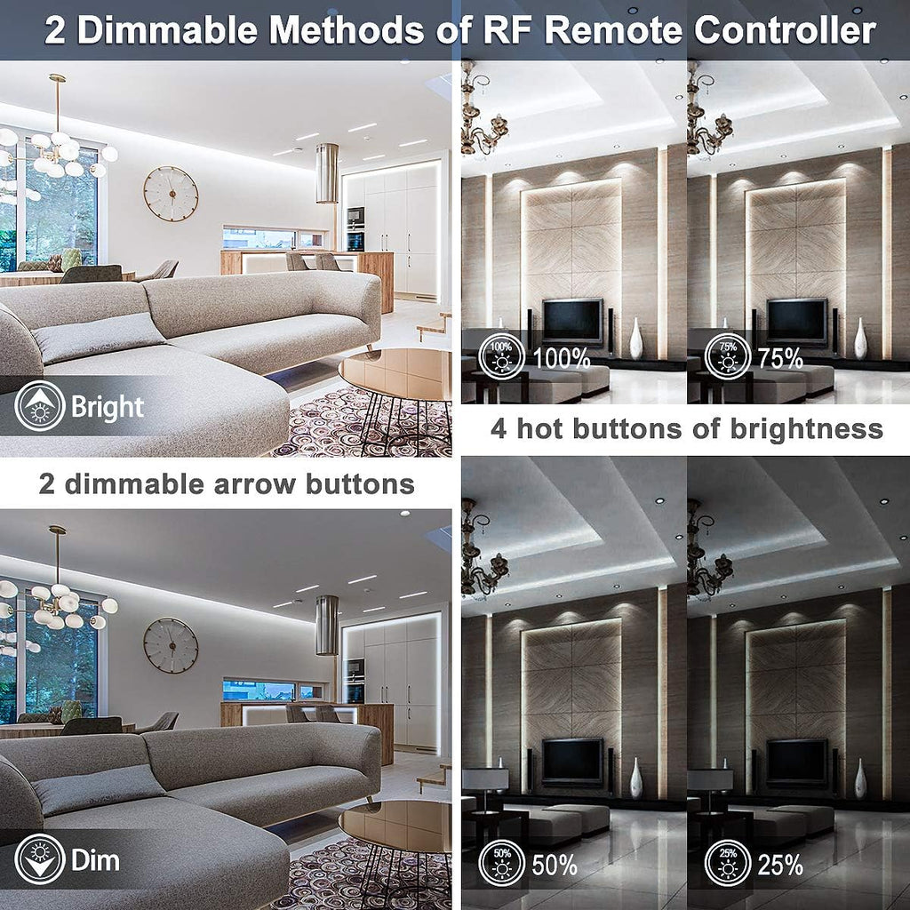 LED Strip Lights Warm White,32.8Ft Dimmable LED Light Strip with RF Remote,600 Bright 6500K 2835 Leds,Plug-In Adhesive Rope Lights with Timing Mode for Living Room Bedroom Kitchen