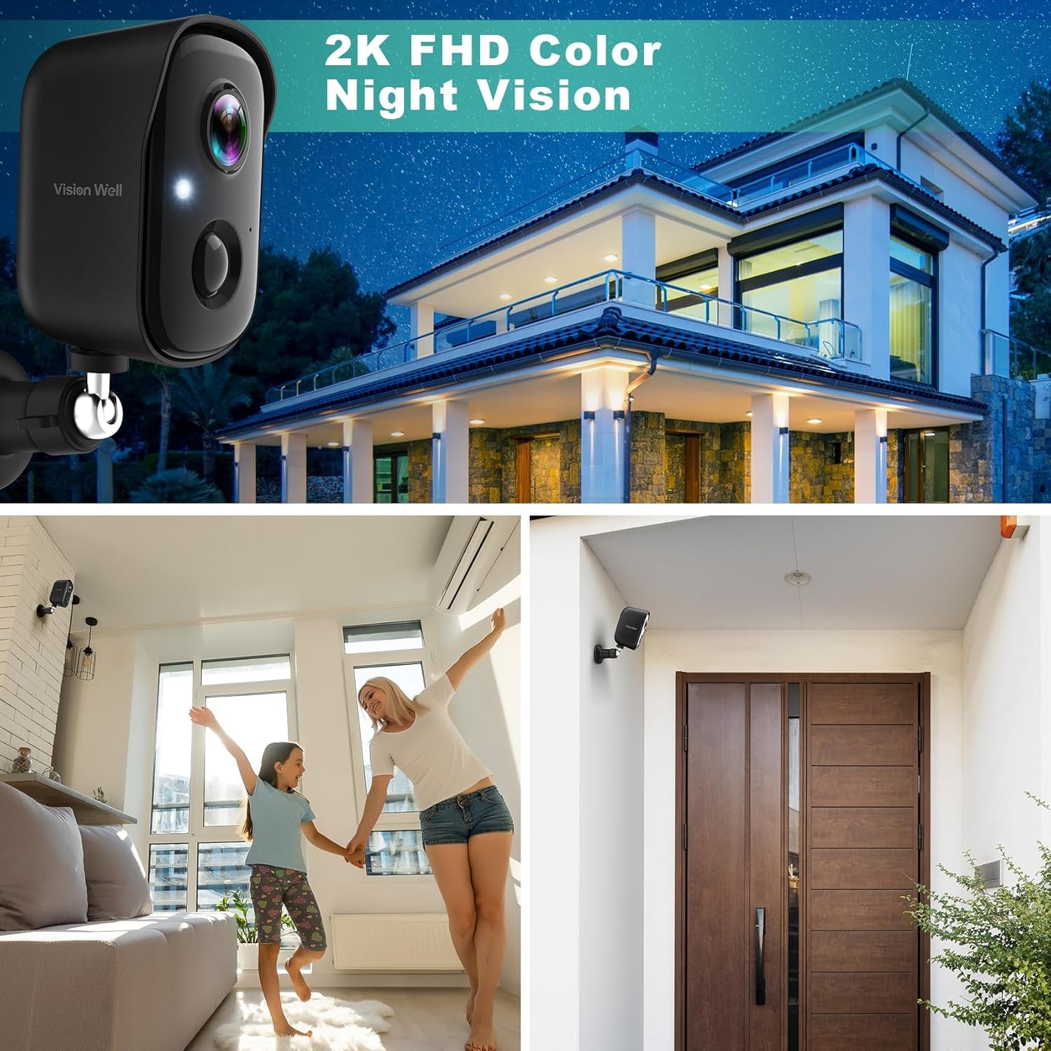 Security Cameras Wireless Outdoor, 2K Battery Powered AI Motion Detection Spotli