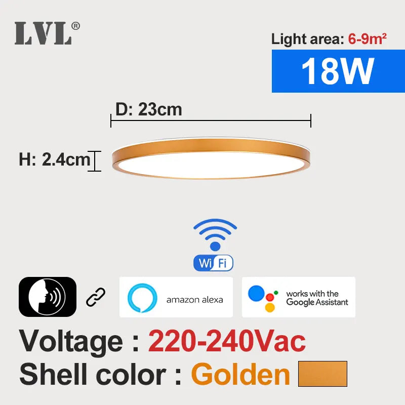 Modern Led Smart Ceiling Light Golden Wood Grain Dimmable Home Lighing Wifi Tuya App Voice Control Surface Mounting Ceiling Lamp