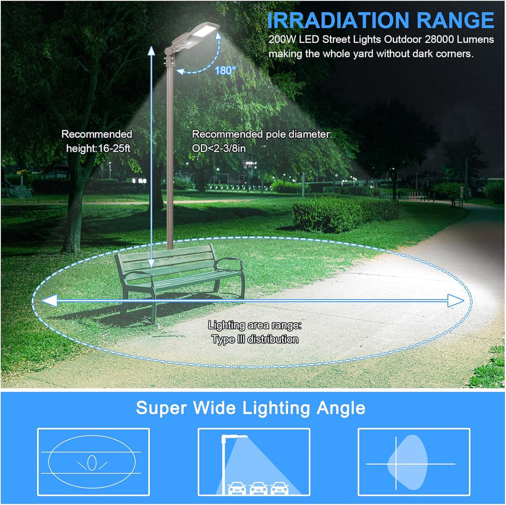 200W LED Parking Lot Light with Photocell 28000LM LED Shoebox Pole Mount Lights Fixture HID/HPS Replacement 5000K IP65 AC 100-277V UL Listed Outdoor Area Street Security Lighting for Stadium Roadways