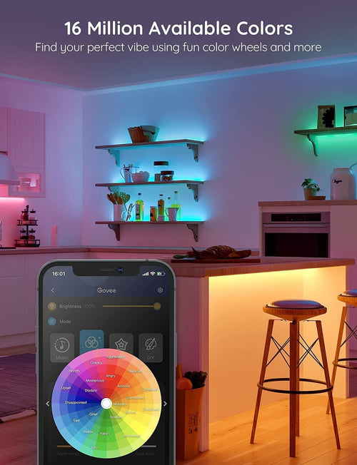 100Ft LED Strip Lights, Bluetooth RGB LED Lights with App Control, 64 Scenes and Music Sync LED Strip Lighting for Bedroom, Living Room, Kitchen, Party, ETL Listed Adapter