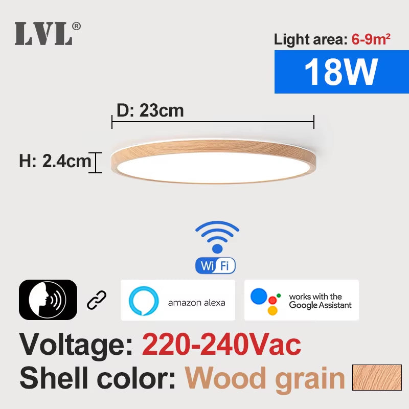 Modern Led Smart Ceiling Light Golden Wood Grain Dimmable Home Lighing Wifi Tuya App Voice Control Surface Mounting Ceiling Lamp