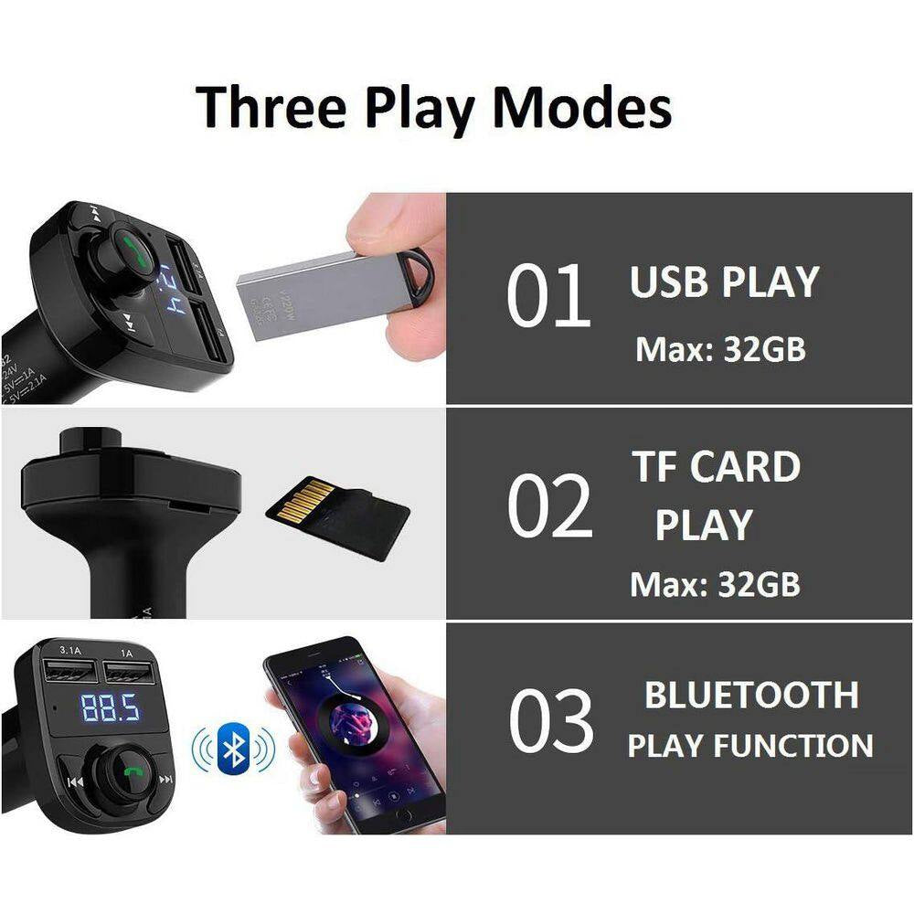 Wireless Bluetooth FM Transmitter Car Charger Handsfree Call Music Adapter Dual USB Port Compatible Smartphones