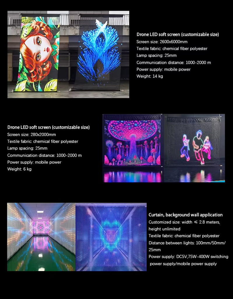 Customized Outdoor Activity Portable Advertising Drone LED Flying Display Screen LED Magic Carpet Screen LED Textile Screen
