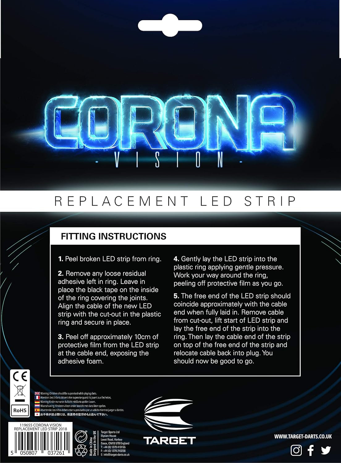 Darts Corona Vision Replacement LED Strip for Dartboard Lighting System, Standard, White LED