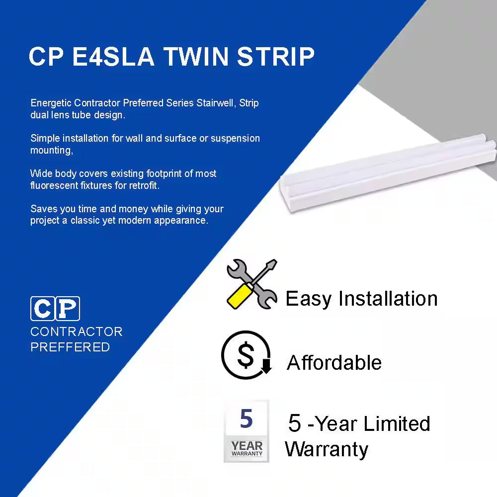 Energetic 4 Ft. Twin T8 Integrated LED 3500K/5000K Dimmable Strip Light Fixture