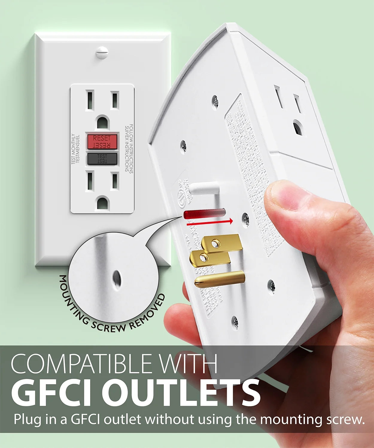 ETL Listed 6 Outlet Extender, Multi Plug Wall Outlet, 15A Indoor Extender Splitter