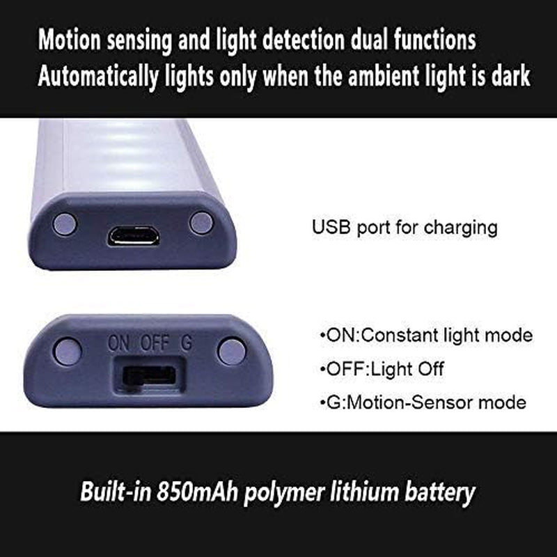 2Pcs under Cabinet Lights,10 LED Motion Sensor Lights, Night Light,Led Battery Lights,Motion Led Light Bar, USB Rechargeable Magnet LED Lights Stick on Anywhere (Black)