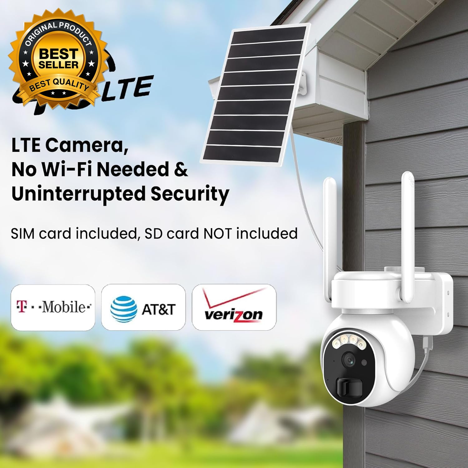 4G LTE Security Cameras Wireless Outdoor, 2K Solar Cellular Security Camera, No