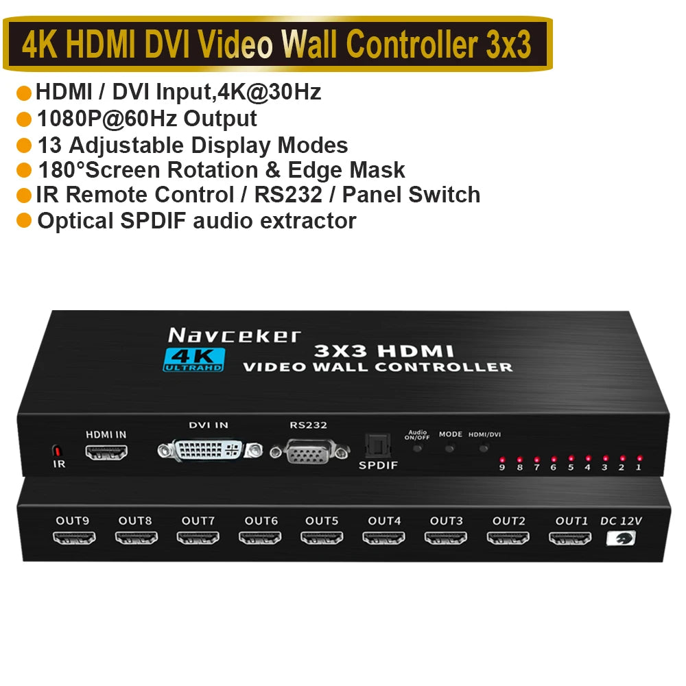 2X2 Video Wall Controller Processor 1X2 1X3 1X4 2X1 3X1 4X1 4K DVI HDMI Video Wall Controller TV Video Stitching Wall Processor