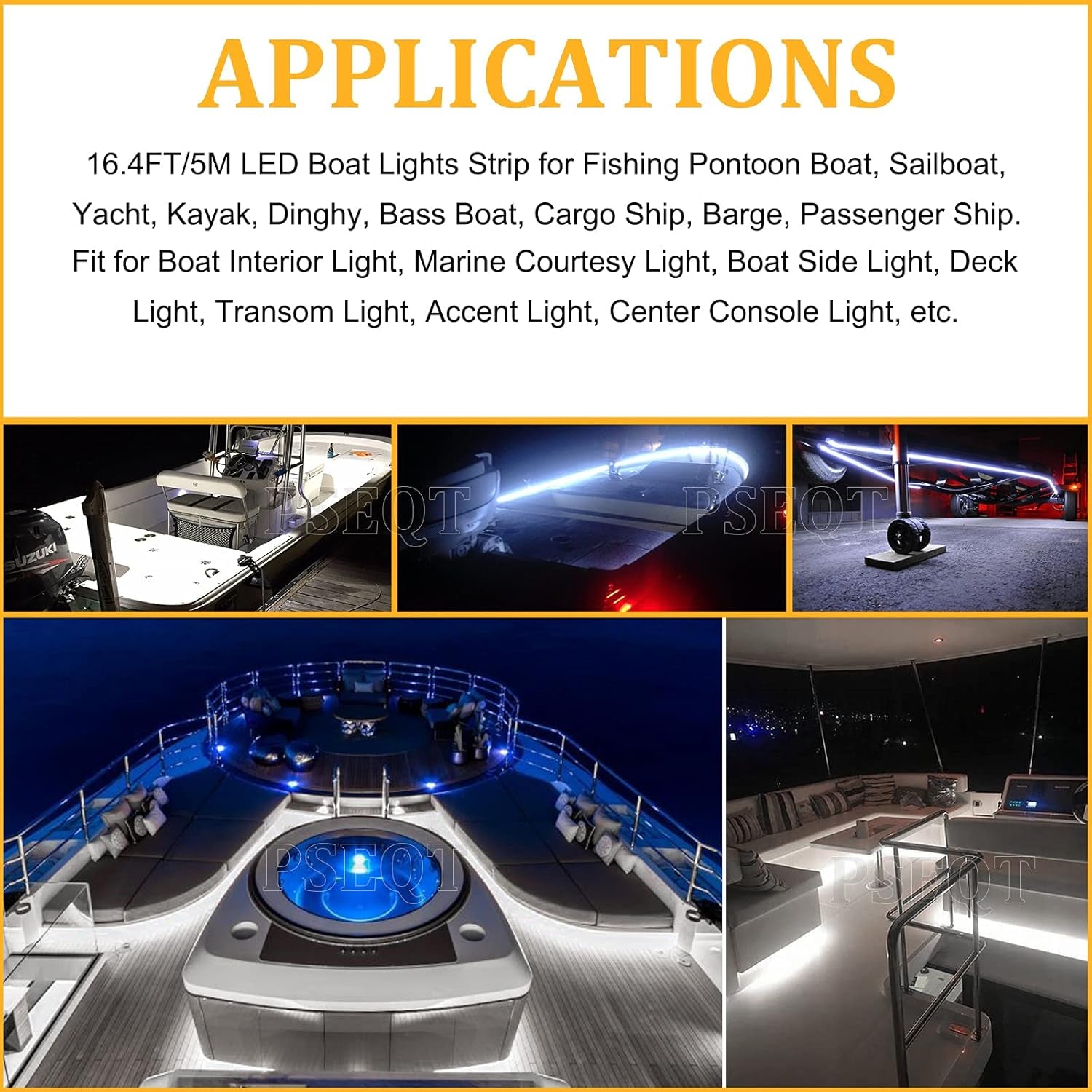 Boat LED Lights Strip Marine Pontoon Boat Light for 12V Interior Courtesy Deck Accent Navigation Lights Waterproof for Fishing Duck Bass Boat Kayak Sailboat White LED Lighting Strip 16.4Ft/5M