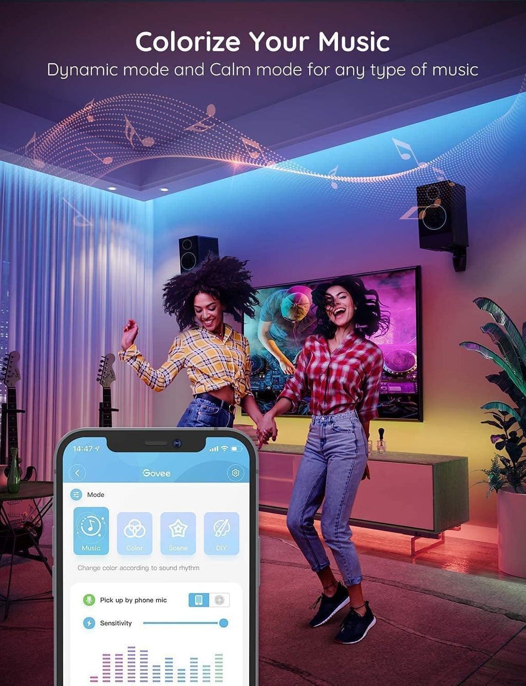 100Ft LED Strip Lights, Bluetooth RGB LED Lights with App Control, 64 Scenes and Music Sync LED Strip Lighting for Bedroom, Living Room, Kitchen, Party, ETL Listed Adapter