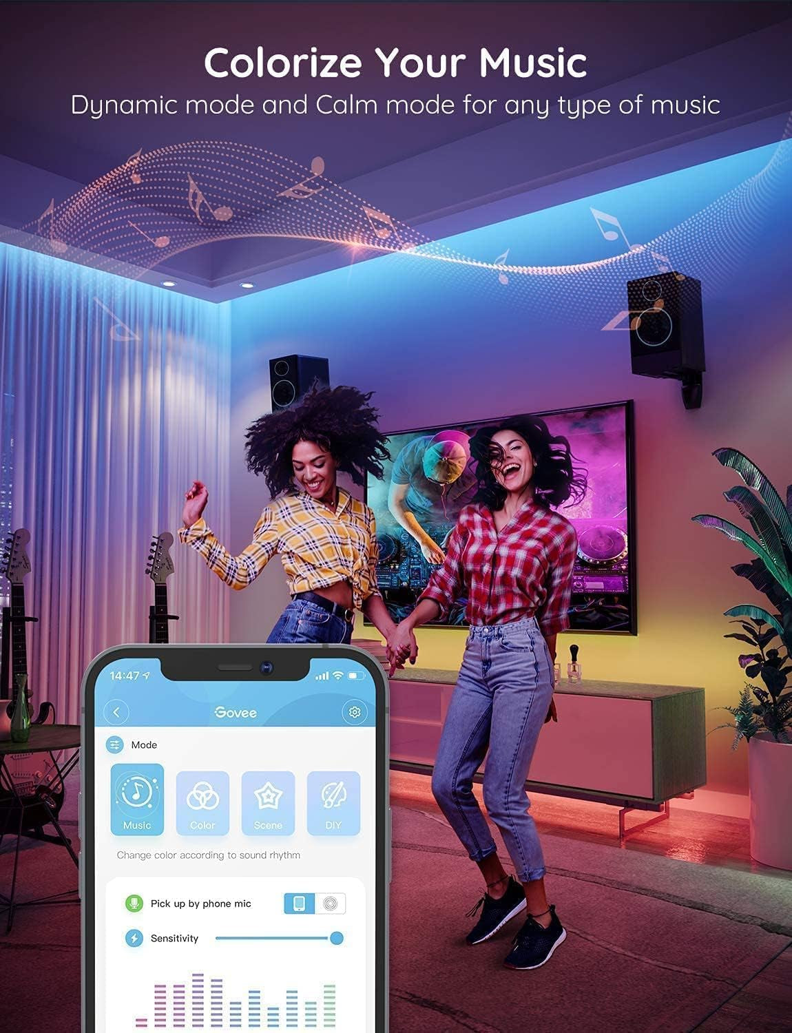 100Ft LED Strip Lights, Bluetooth RGB LED Lights with App Control, 64 Scenes and Music Sync LED Strip Lighting for Bedroom, Living Room, Kitchen, Party, ETL Listed Adapter