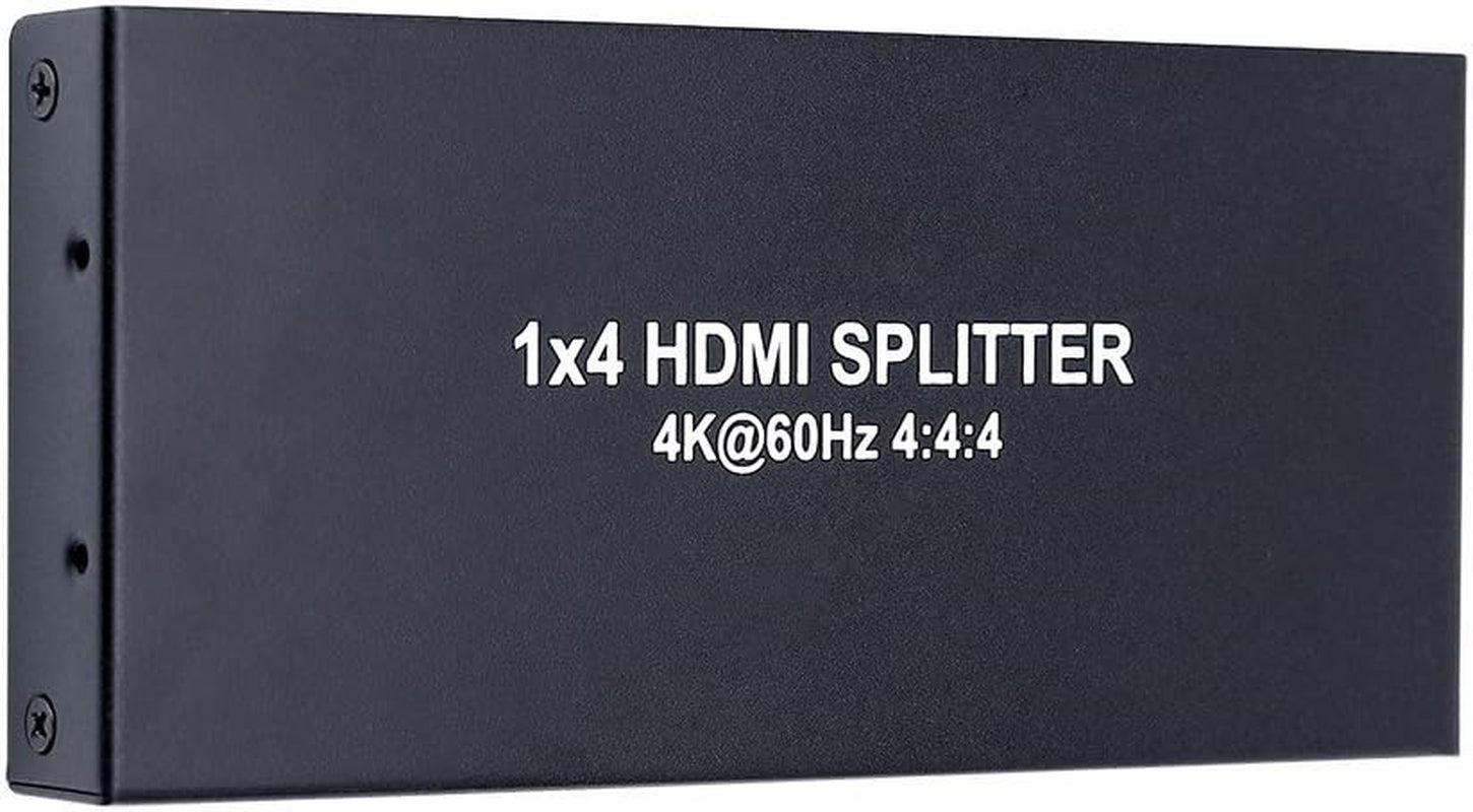 1X4 HDMI Splitter 4K 60Hz 4:4:4 HDR 18Gbps HDCP 2.2 EDID 3D 1 in 4 Out HDMI 2.0 High Speed UHD Video Box for Duplicate Multiple Monitor Sharing Computer Screen