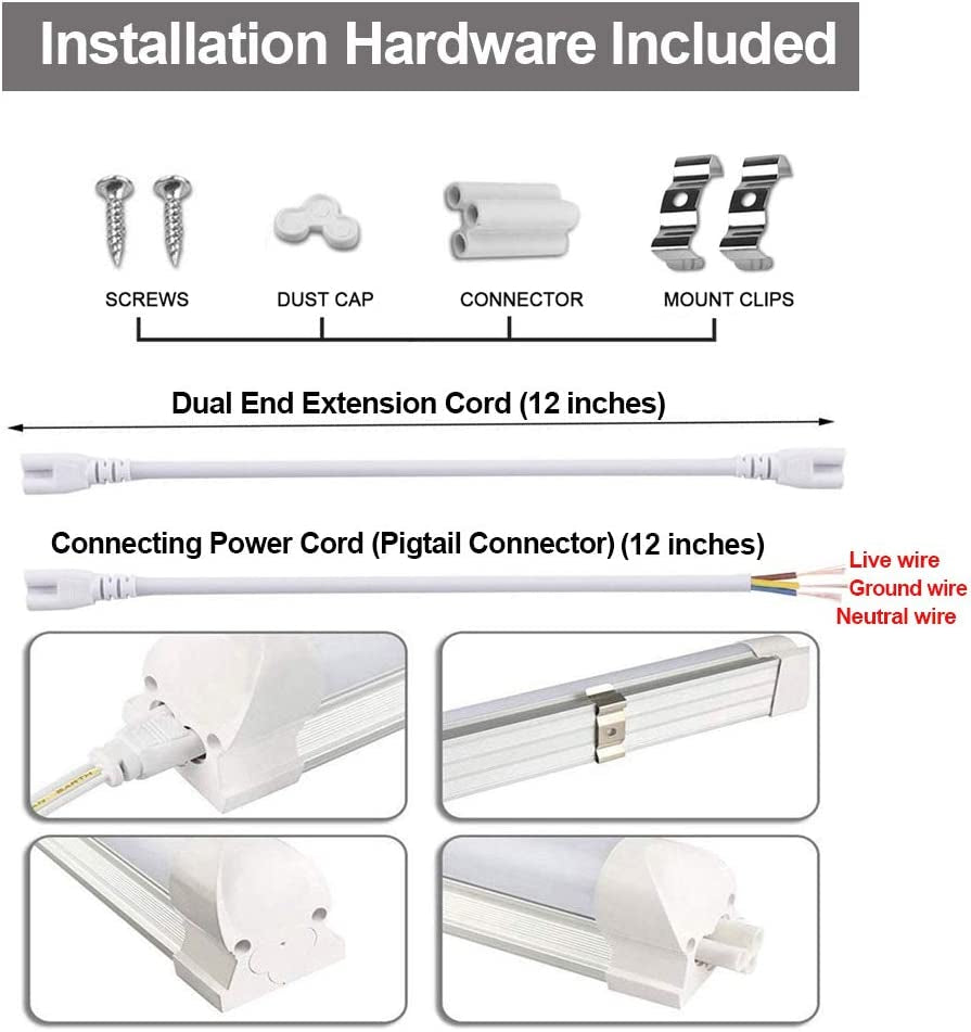 8FT LED Light Fixtures 72W, 8FT LED Shop Light 5000K Daylight White Dual Side T8 V-Shape Integrated 8 Foot Tube Lights(150W Fluorescent Light Equivalent), 8640Lm, Clear Cover (6 Pack)