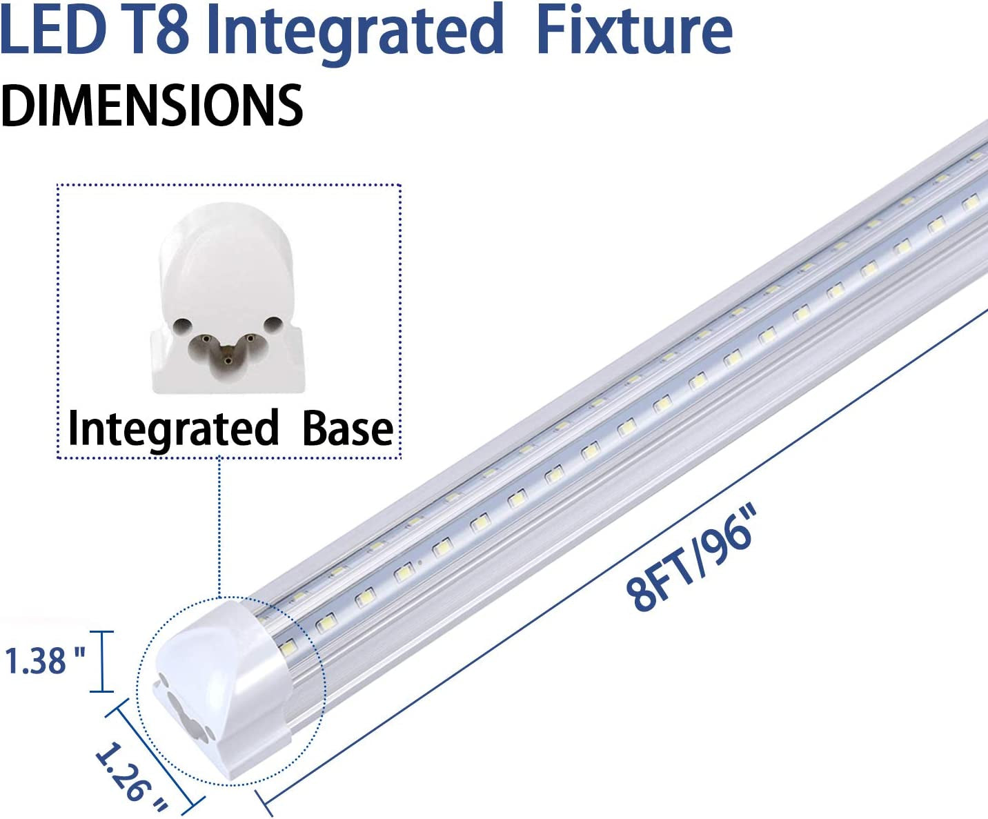 8FT LED Light Fixtures 72W, 8FT LED Shop Light 5000K Daylight White Dual Side T8 V-Shape Integrated 8 Foot Tube Lights(150W Fluorescent Light Equivalent), 8640Lm, Clear Cover (6 Pack)