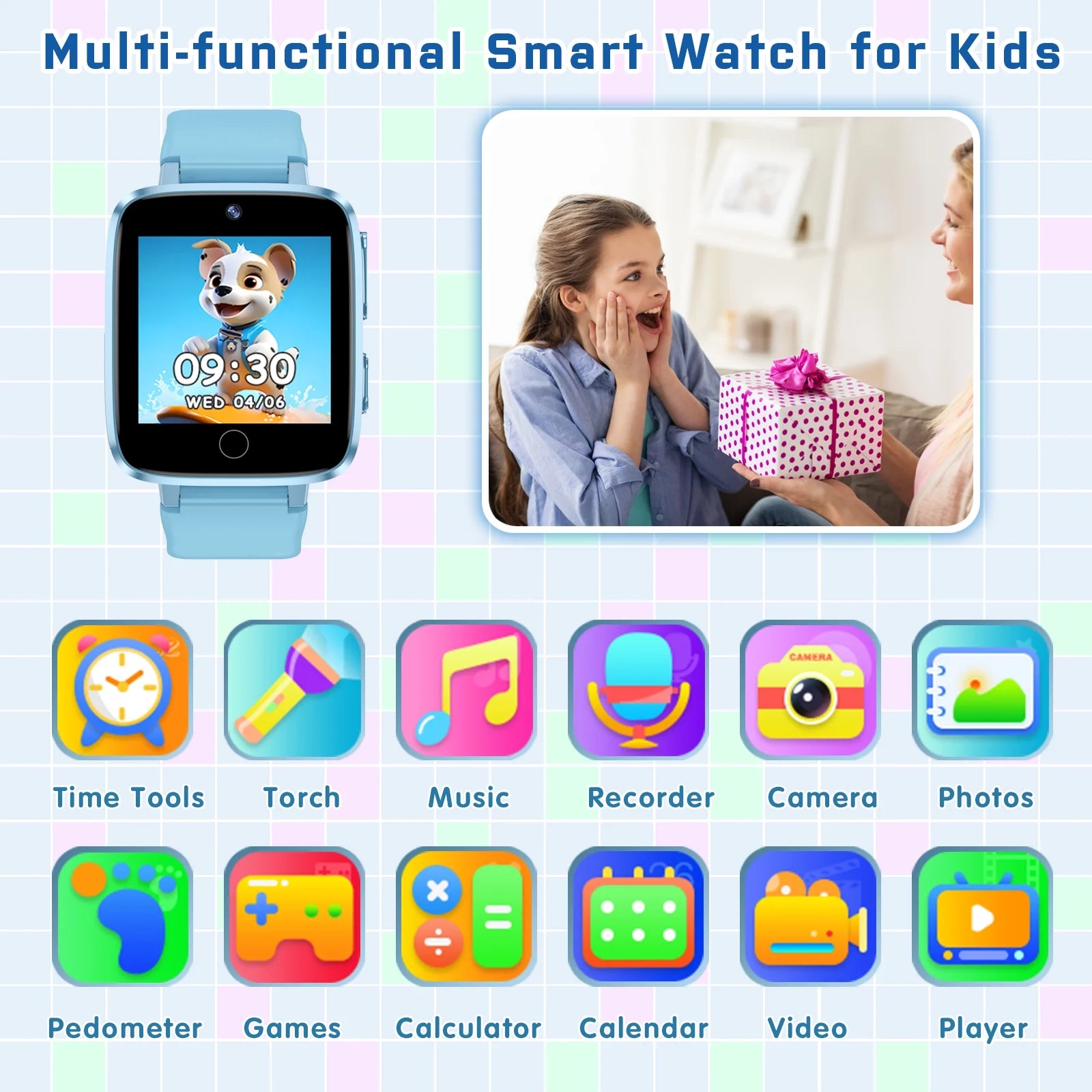 Kids Smart Watch for Boys Girls 1.54 Smart Watch for Kids with 2 Cameras 24 Games Video Habit Tracker MP3 Flashlights Calculator Alarm Clock Children Touch Screen Boys Girls Birthday Gift Blue