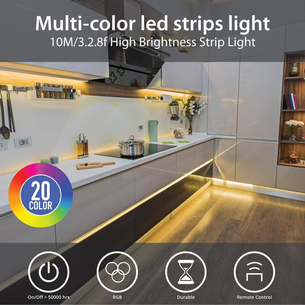 2 X 5M, 6.14 In. Height LED Light Strips Color Changing RGB Kit with Color Changing RF Remote, Finish: White (Pack of 4)