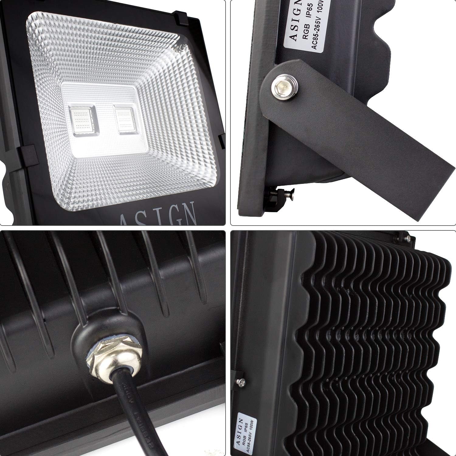 100W RGB LED Flood Lights, Indoor Outdoor Decoration Light Waterproof Color Changing LED Security Light with Remote Control, Dimmable Wall Washer Lights with US 3-Plug