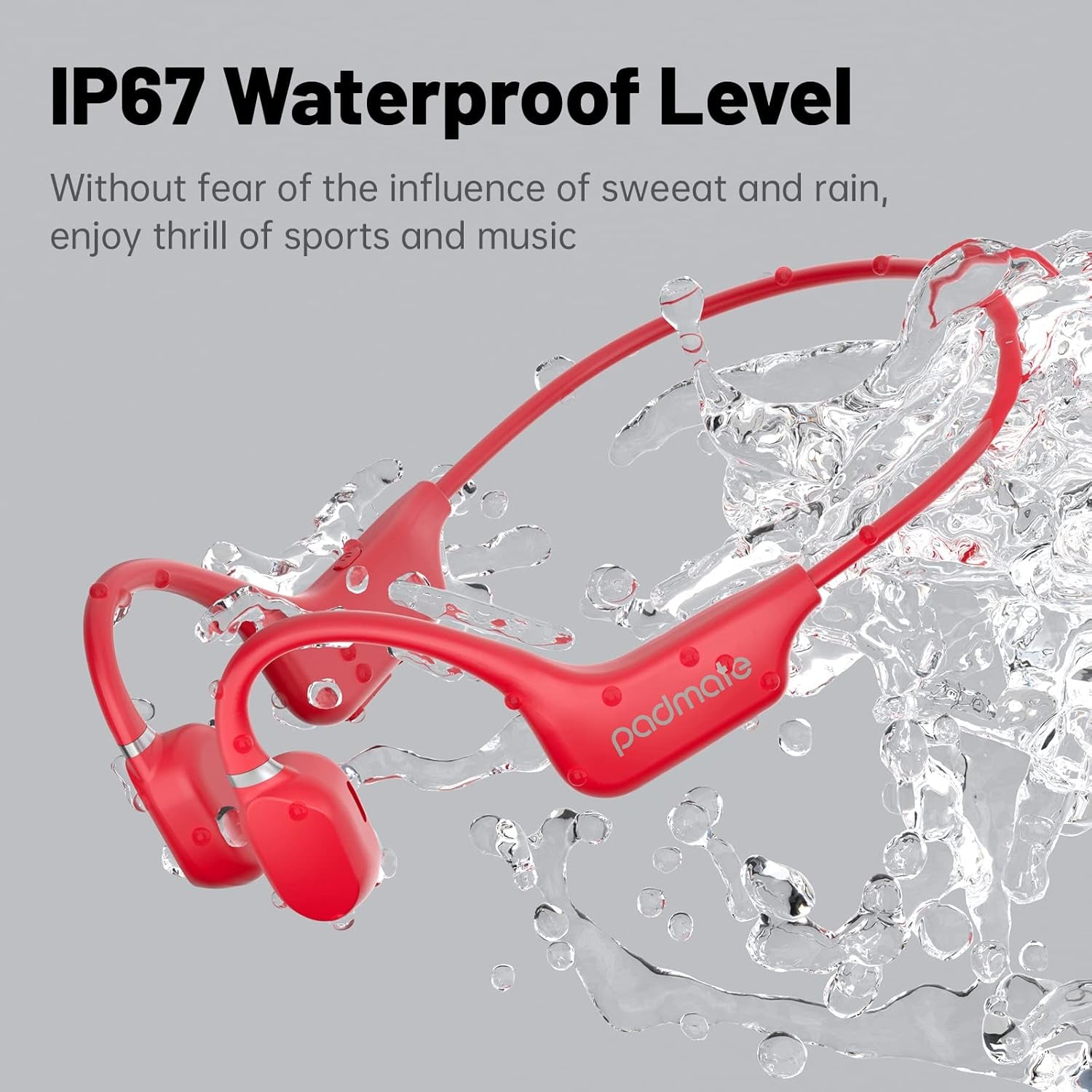 Open-Ear Air Conduction Headphones Bluetooth Wireless Earbuds with Mic, Sport Headset Bluetooth 5.0 Wireless Earphones for Workouts, Foldable/Lightweight/8Hr Playtime/Ip67 Waterproof (Red)